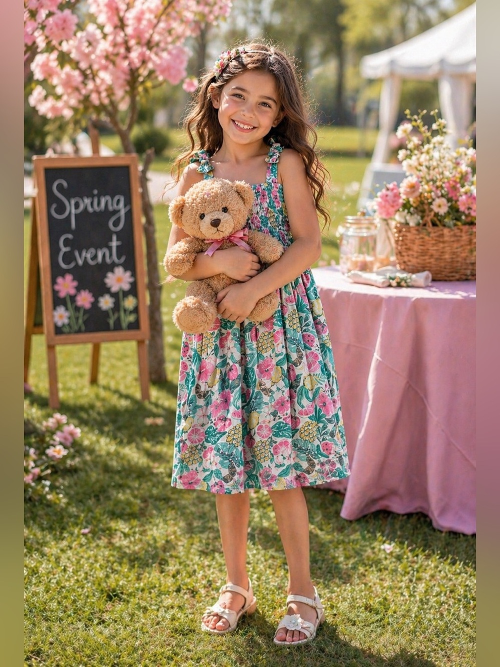 Cynthia Rowley Girl’s Pleated Floral Sleeveless Smocked Sundress Medium (7/8)